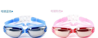 Professional Swimming Goggles Swimming Glasses with Earplugs Nose Clip Electroplate Waterproof Silicone Unisex Swimming Goggles