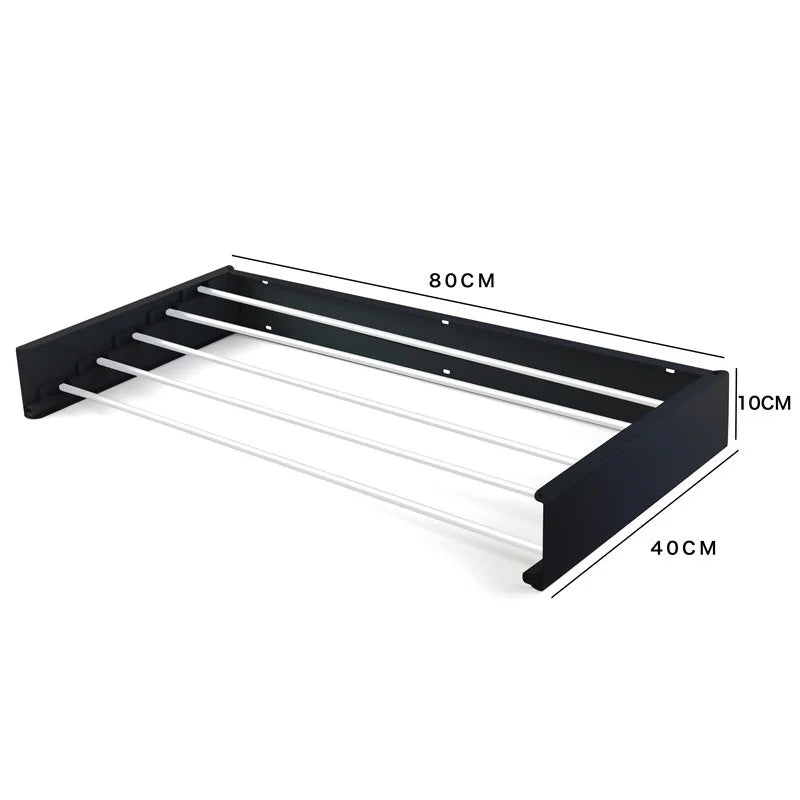 80cm Wall Mounted Laundry Drying Rack White Metal Clothes Drying Rack 5 Rods Space Saving Laundry Racks for Drying Towel Shoes