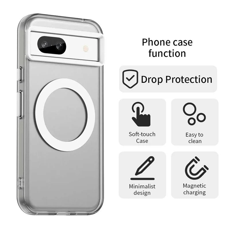 For Google Pixel 8A Case Magsafe Wireless Charging Cover Google Pixel 8A Case Shockproof Matte TPU Phone Bumper Google Pixel 8A