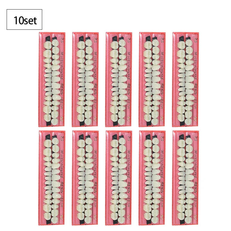 Dental Resin Denture 28Teeth Set with 3D Shade Guide Color Comparator Mirror for Bleaching and Dentistry Training