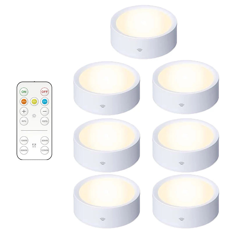 Smart Remote Control Cabinet Light Battery Powered Night Light Dimmable Warm/White Light Kitchen Light Closet Aisle Stairs Light