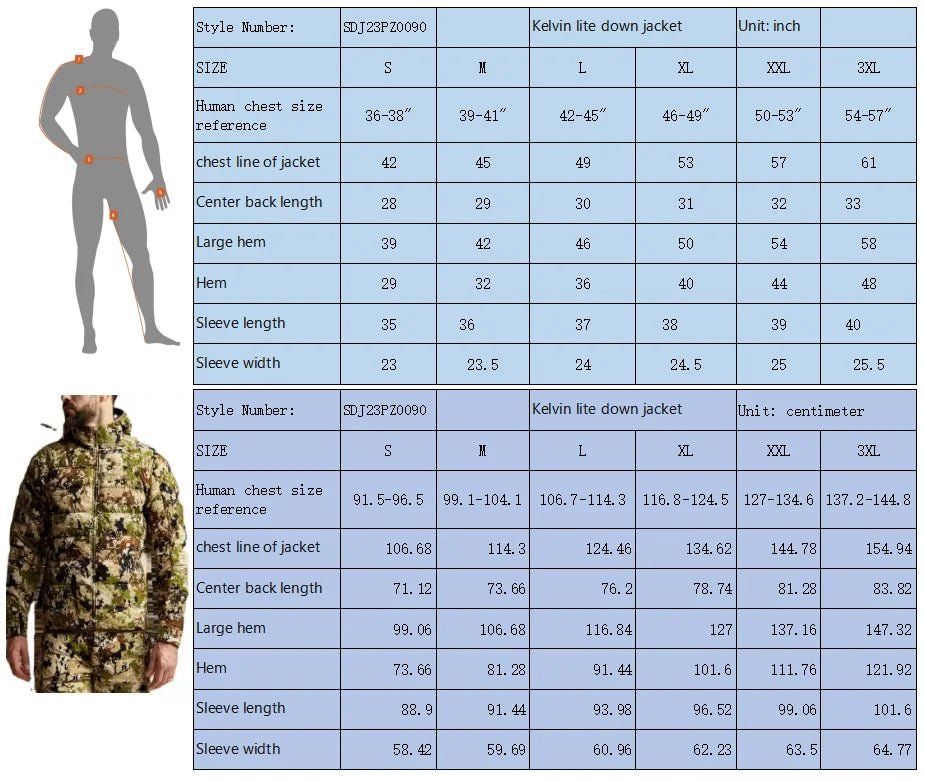 Ainfad Men's Kelvin light down jacket camouflage fishing hunting down wear