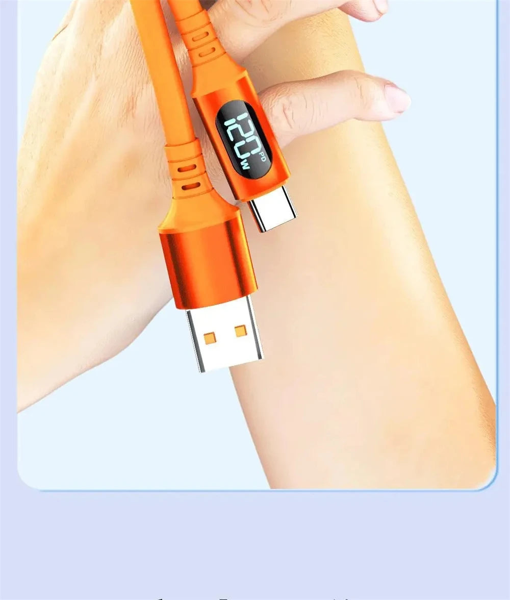 NNBILI 120W 6A Fast Charge USB Type C Quick Charge Cable For Huawei P70 Samsung OnePlus Realme Phone LED Digital Display Cables