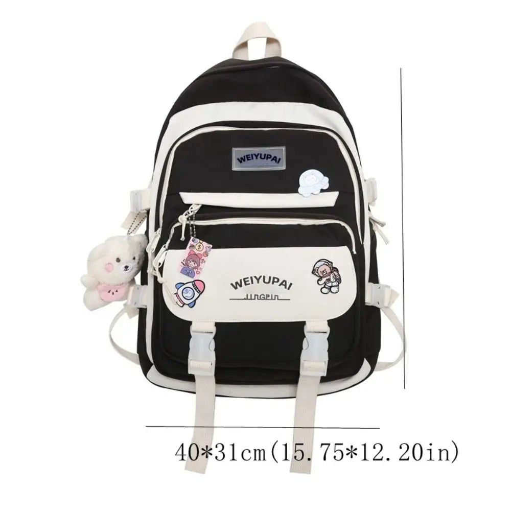Portable Ins Students School Bags Large Capacity Bear High School Backpacks Multi Pockets Cartoon Teenage Shoulder Bags Girl