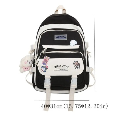Portable Ins Students School Bags Large Capacity Bear High School Backpacks Multi Pockets Cartoon Teenage Shoulder Bags Girl
