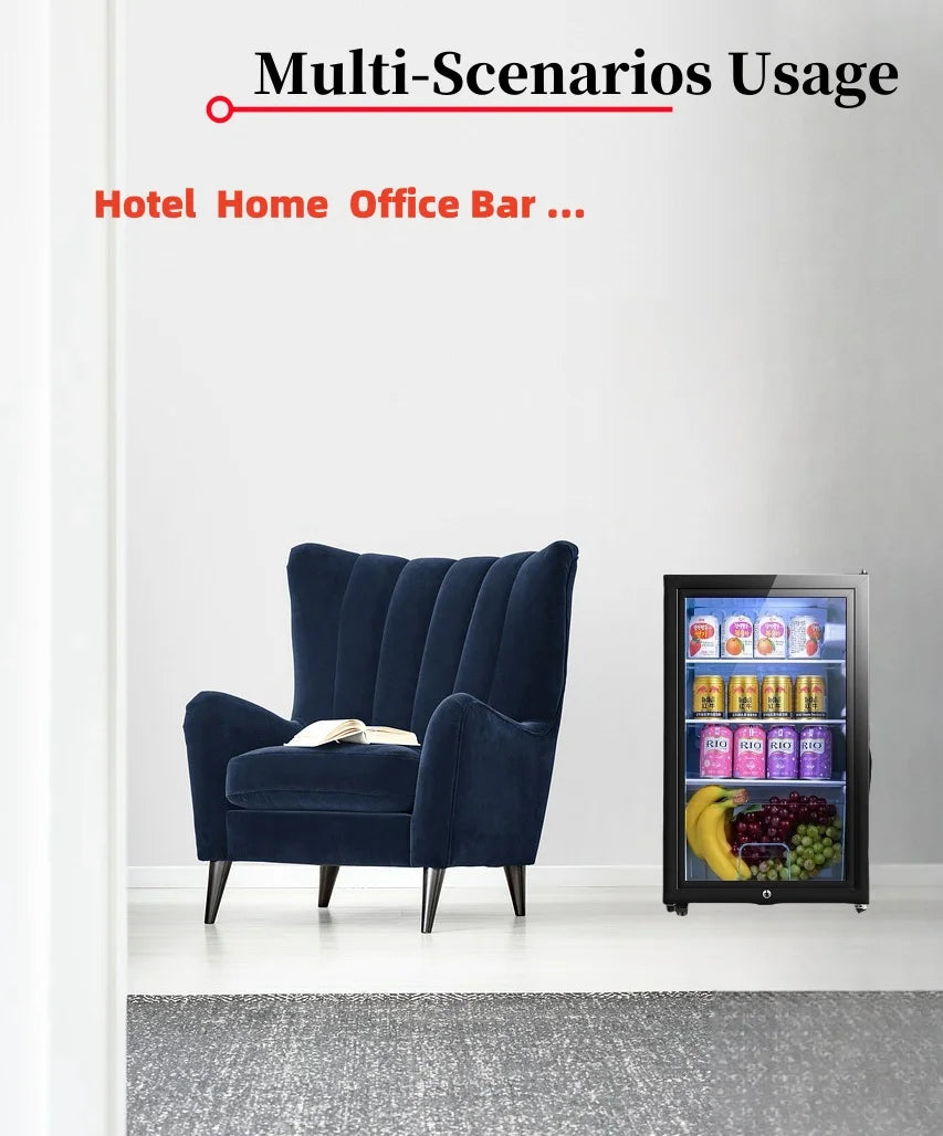 Portable Refrigerator, Double-layer Glass Door, Noise Free, Mini Fridge, Bar, Hotel, Transparent Door Freezer, Small Space