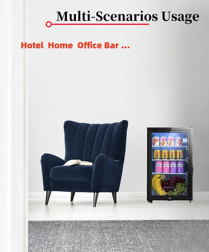 Portable Refrigerator, Double-layer Glass Door, Noise Free, Mini Fridge, Bar, Hotel, Transparent Door Freezer, Small Space