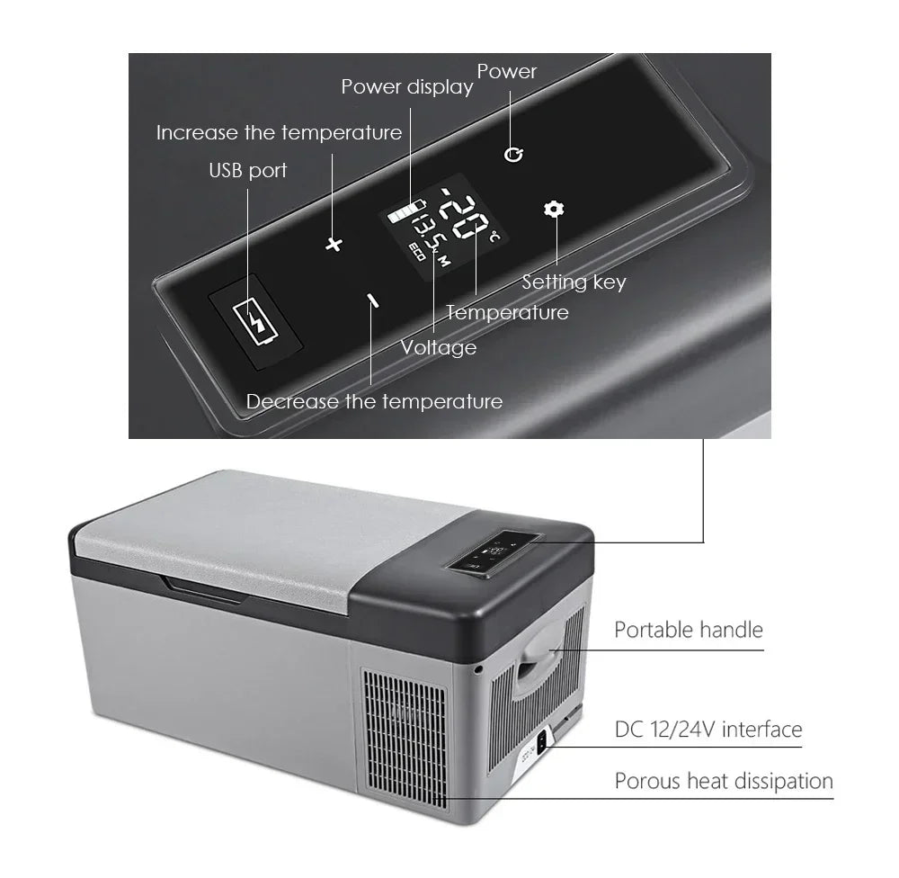 12 Volt Car Refrigerator Portable Freezer Car Fridge Portable RV Electric Compressor Cooler with App Control 15L