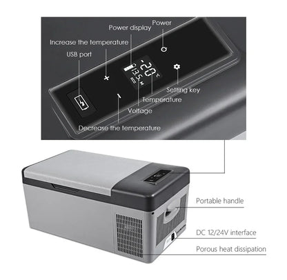 12 Volt Car Refrigerator Portable Freezer Car Fridge Portable RV Electric Compressor Cooler with App Control 15L