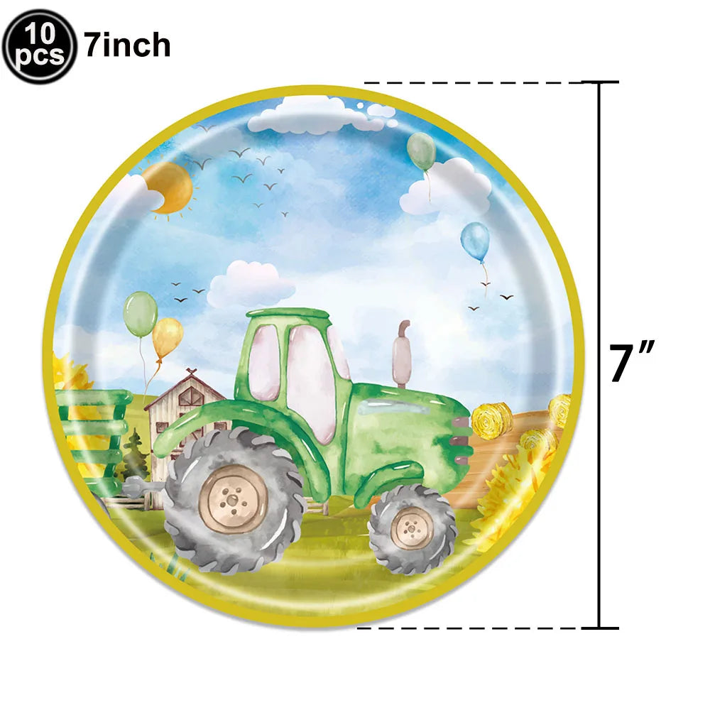 Farm Green Tractor Supplies Tractor Balloons Banner Hanging Swirl Cupcake Toppers Tractor Farm Themed Birthday Party Decorations
