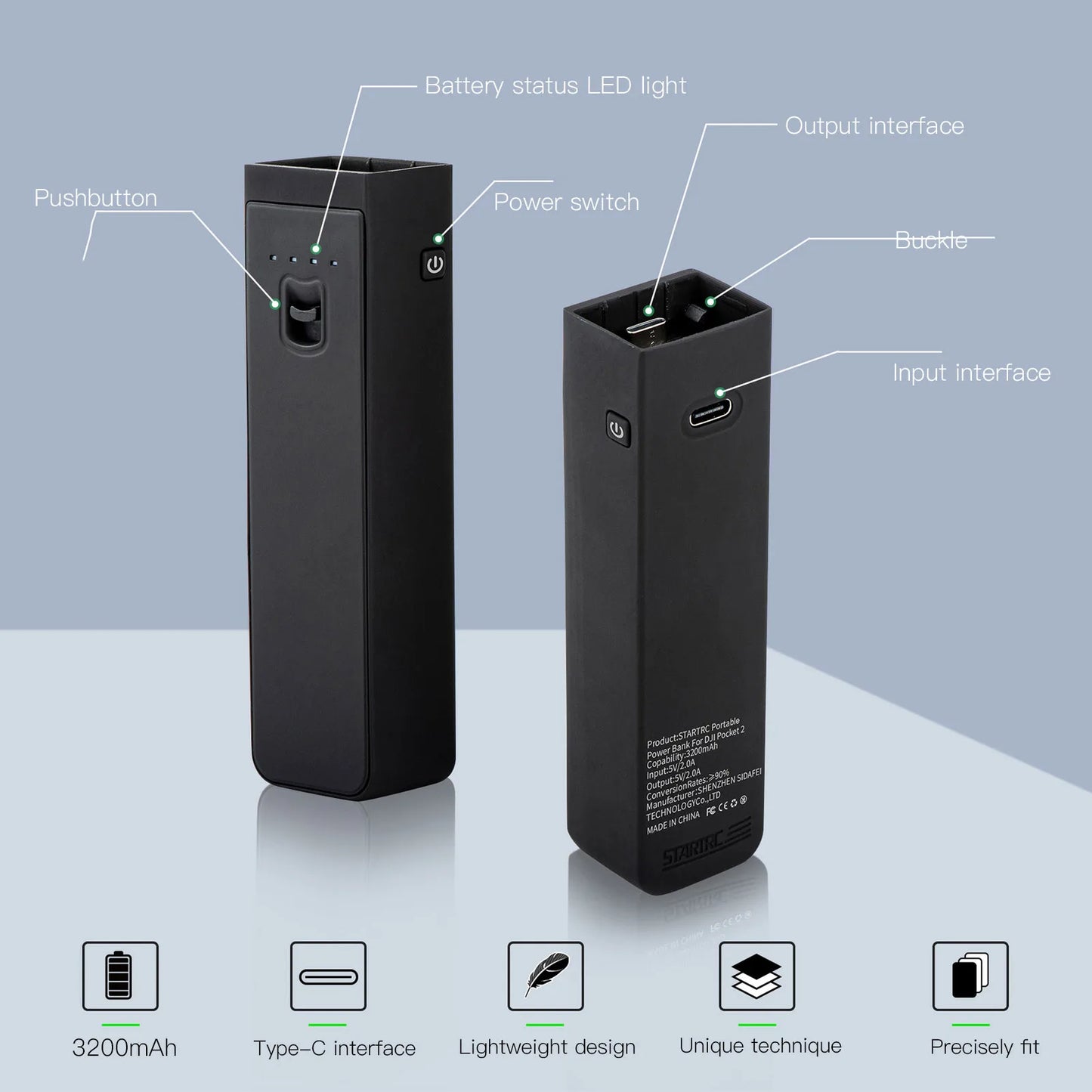 Grip Power Bank for DJI Power Bank for DJI  Power Bank for Pocket Camera Portable Power Bank for DJI Pocket 2 PTZ Camera