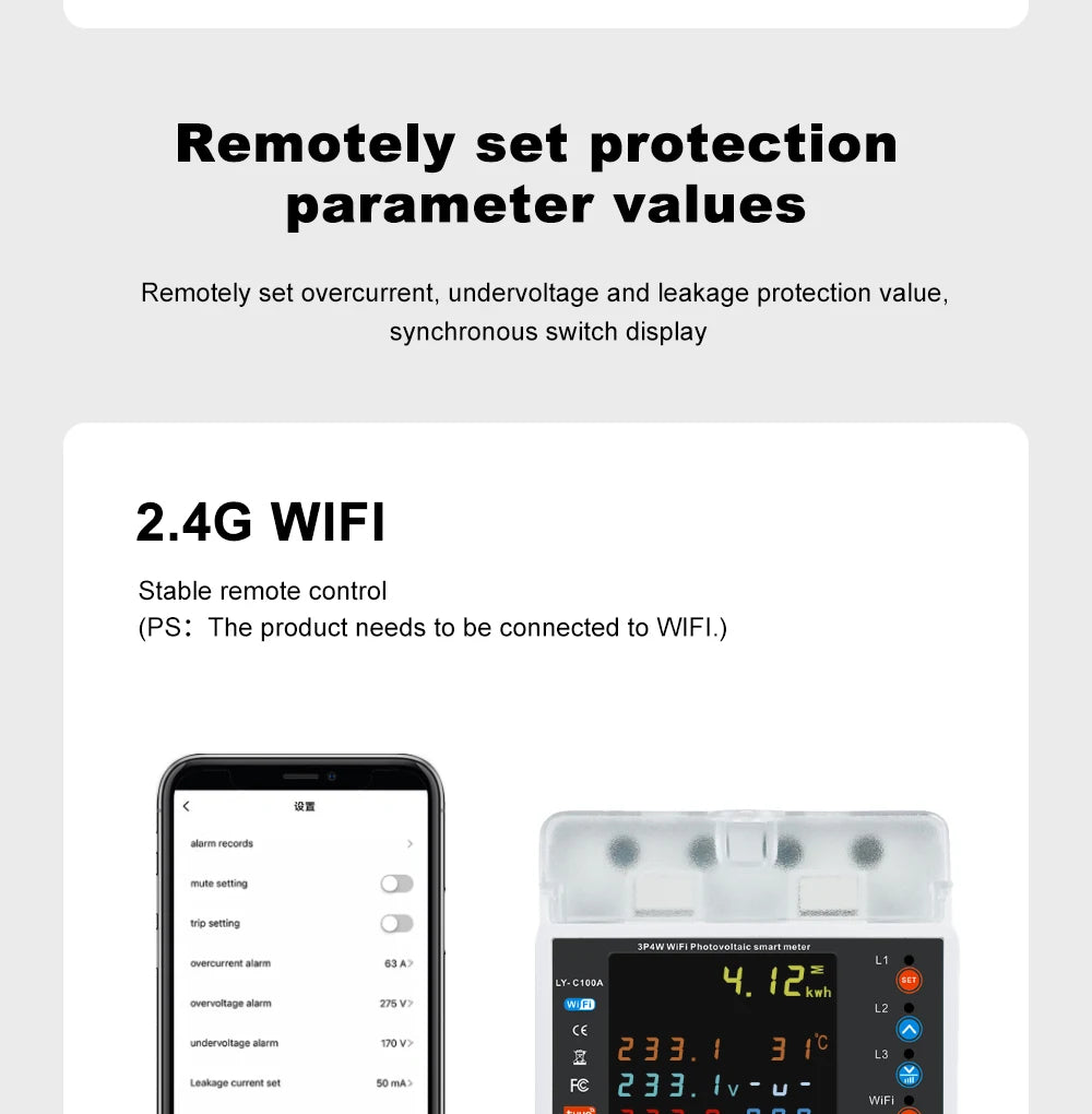 Smart Life Energy Monitoring 100A Tuya WiFi 3-Phase Meter with Bi-Directional Auto-Reclosing Relay
