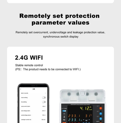 Smart Life Energy Monitoring 100A Tuya WiFi 3-Phase Meter with Bi-Directional Auto-Reclosing Relay