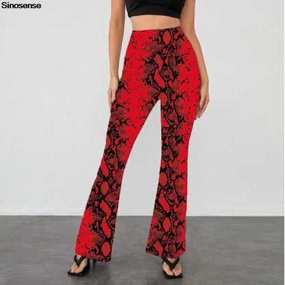 Womens Serpentine Print Flare Pants Stretch Boho Bell Bottoms High Waist Wide Leg Long Palazzo Pants Y2K Streetwear Trousers