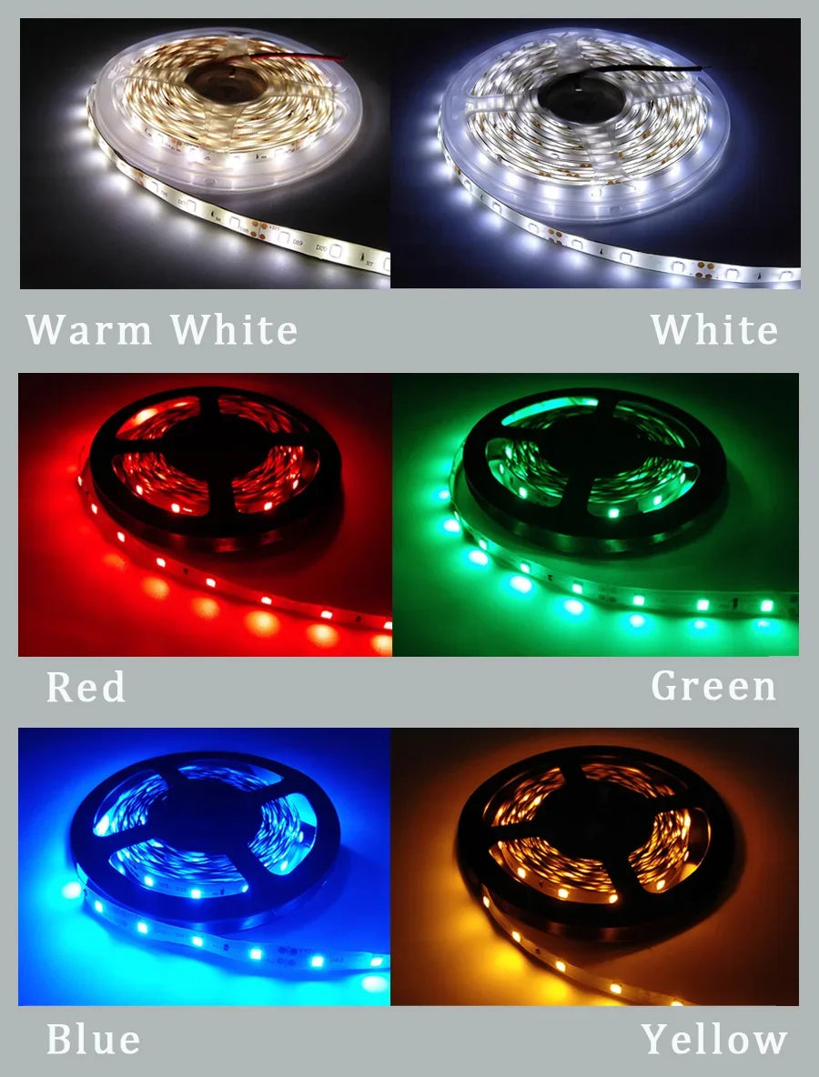 Led Strip Light 5M 300Leds SMD2835 12V White Warm Red Green Blue RGB Luces Led Light Waterproof Flexible Lamp Tape for Room Deco