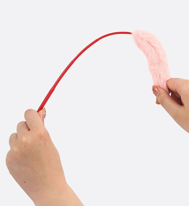Cat Toys Interactive Cat Stick Faux Rabbit Fur Pompom Plush Pet Interactive Stick Cat Playing Training Toys Pet Supplies