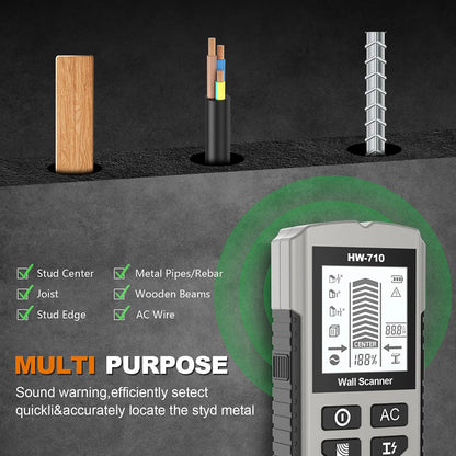 HW-710 Handheld Metal Detector Nail Finder with High-Definition LCD Display Six-in-One Wall Detector for Home Improvement