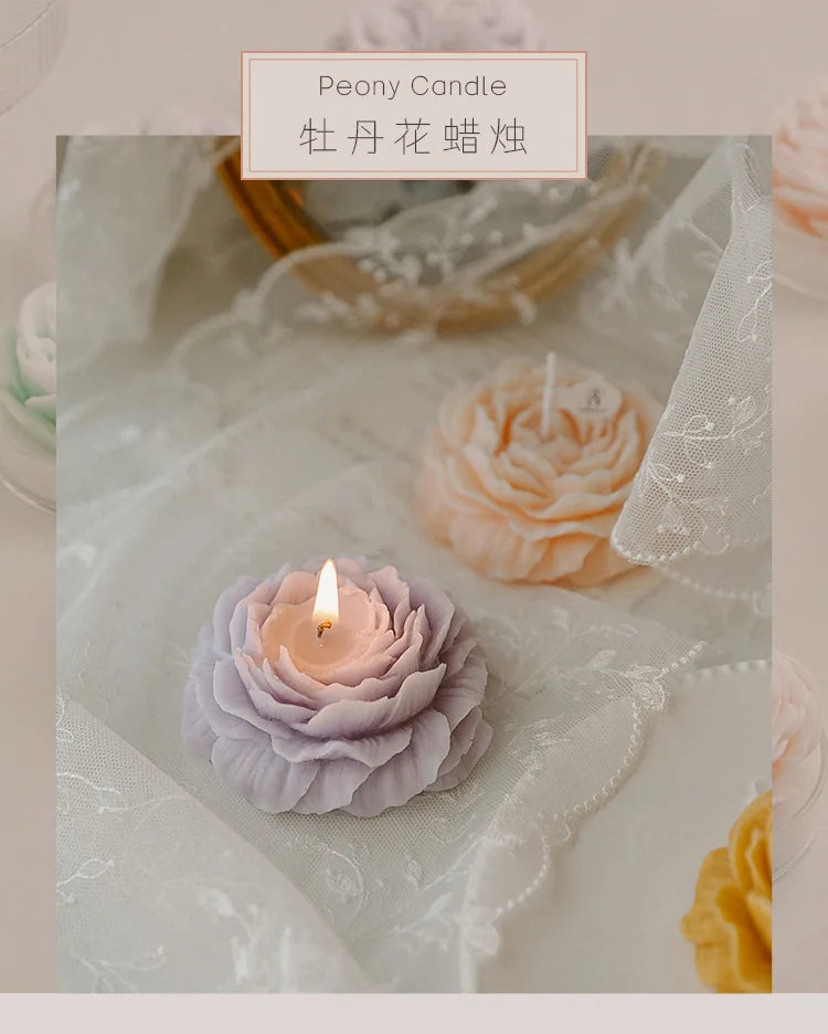 Peony Scented Candles, Handmade DIY Mini Floral Candles for Valentine's Day Gifts
