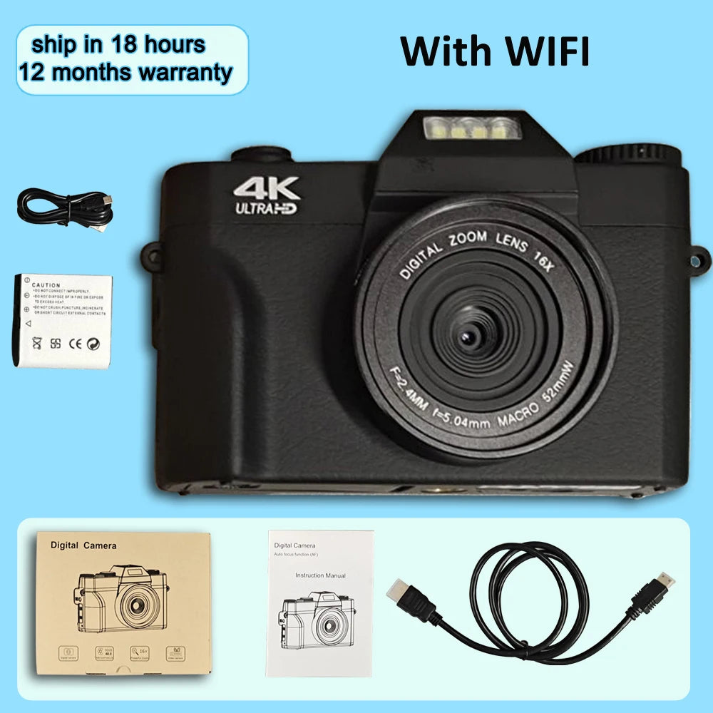 Digital Camera 48MP 4K Camera Vlogging Camera for YouTube 60FPS Auto Focus 16X Zoom Video Camera Camcorder New Recording Camera