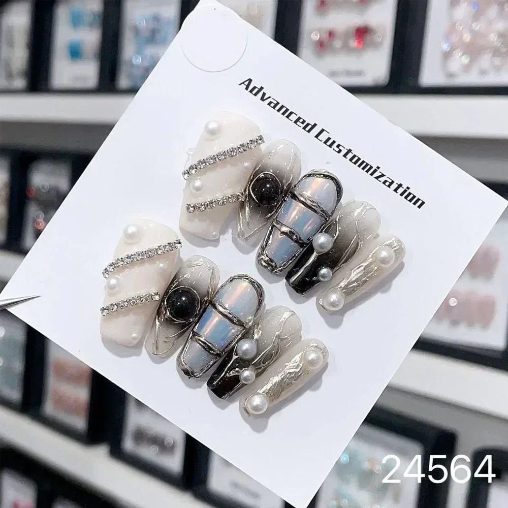 10Pcs Short Press On Nails y2k Star Rhinestone Design Handmade Press On nails Luxury With Design Full Cover Removable Fake Nails