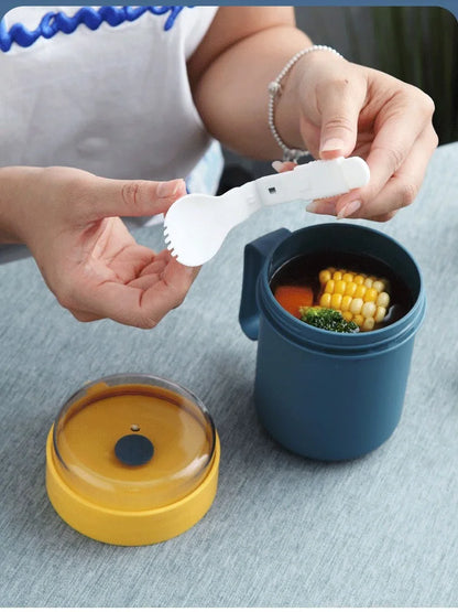 500ML Portable Breakfast Cup Oatmeal Cup Cereal Nut Yogurt Mug Snack Cup Soup Mug Microwave with Lid Spoon for Kitchen Tools