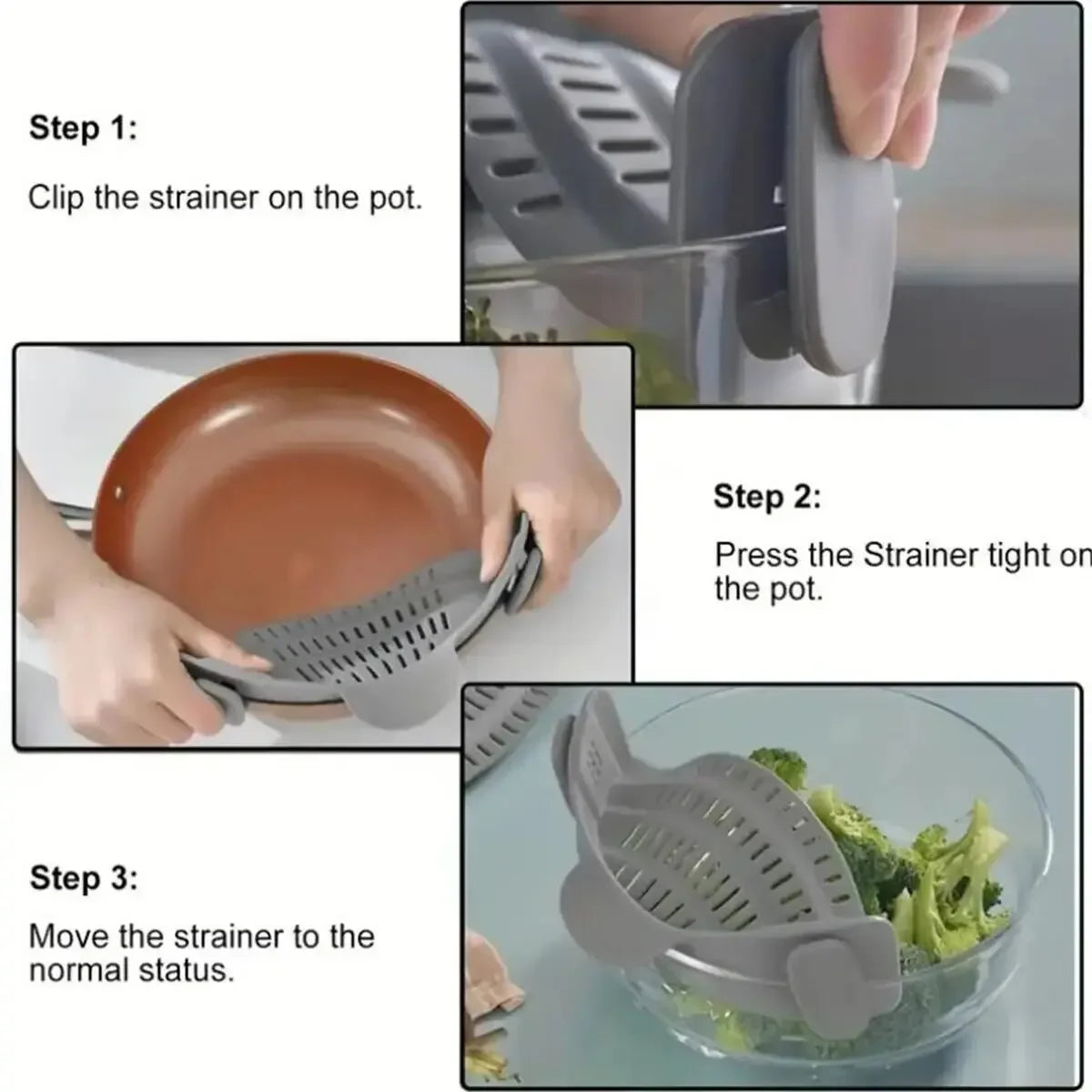 Adjustable Silicone Clip-On Strainer for Pots Pans Bowls - Universal Handheld Drainer for Noodles,Pasta Kitchen Strainer Clip