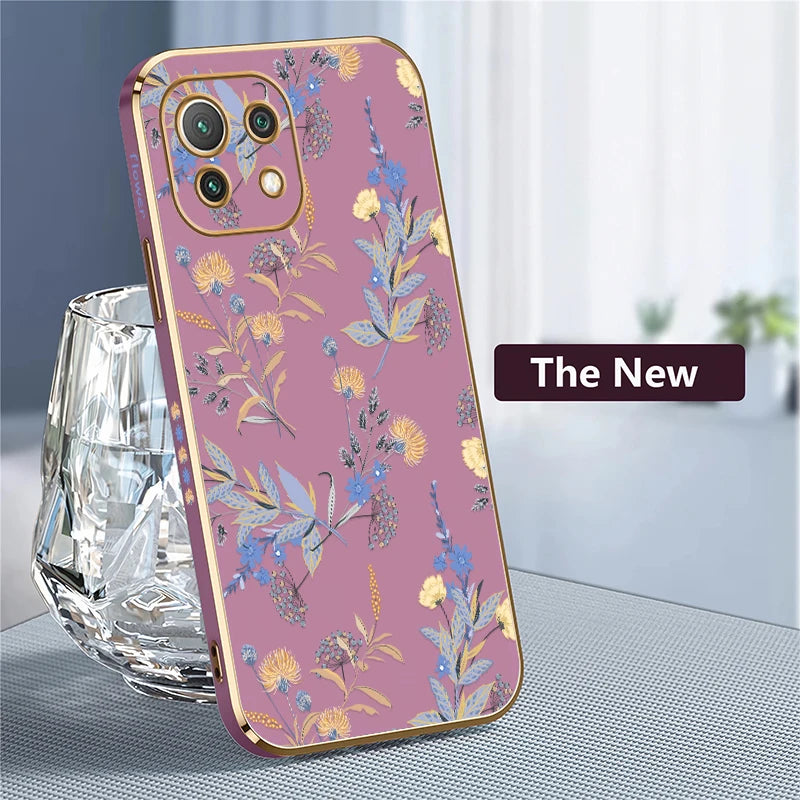 Shockproof Phone Case For Xiaomi Mi 13 13T 14T 14 Pro 12T 11i 2021 11X Pro 12 11 Lite 5G NE Flower Silicone Soft Plating Cover