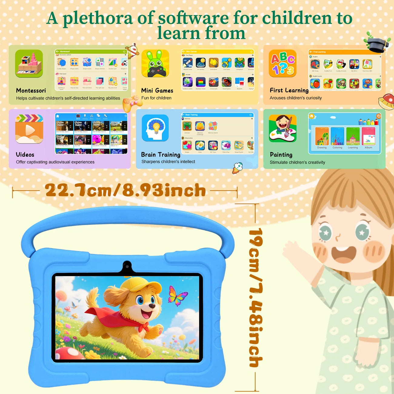 7-inch children's learning tablet parental control WIFI  dual cameras  high-definition screen anti drop  no Adapter