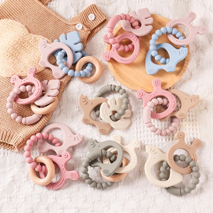 Baby Silicone Teethers Rattle Toys Newborn Chew Food Grade Teethers Training Bed Toy Baby Silicone Soothing Toy Accessories Gift