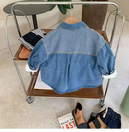 Children's Shirts 2025 Autumn New Boys' Striped Denim Shirt Baby Korean Version Fashionable Tops Jacket