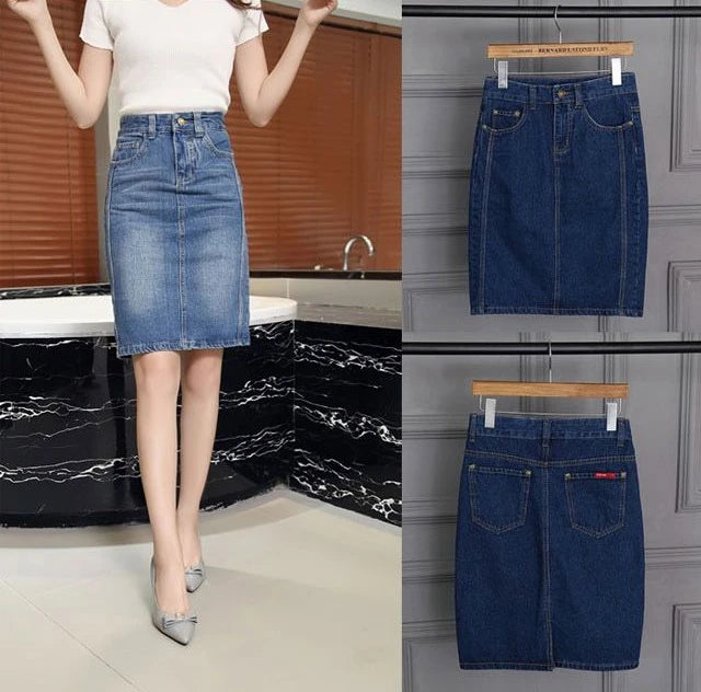Skirts For Women Midi Denim To Knees Length Womens Skirt Casual Trend A Line Streetwear Offer Youthful Emo Jeans Y2k V Clothing