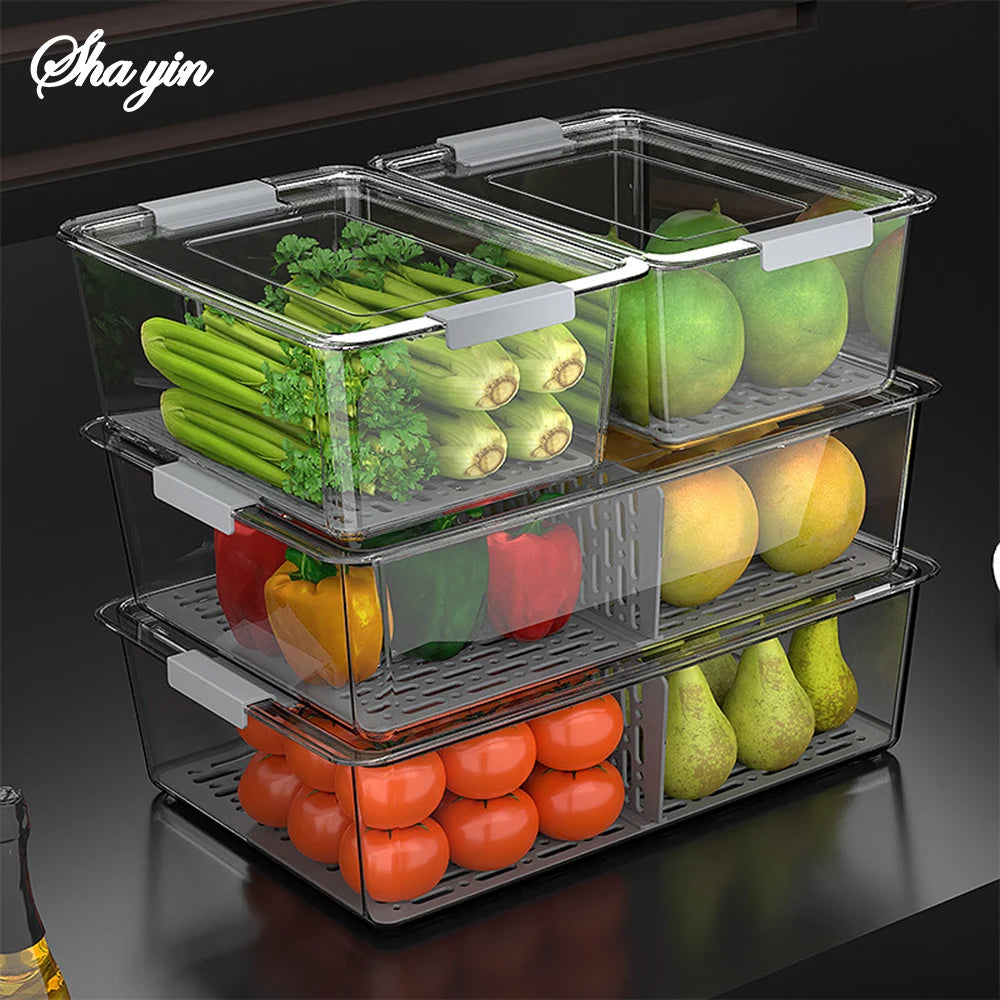 Fridge Organizer Stackable Refrigerator Organizer Bins with Lids Clear Fruit Storage Containers Freezer Pantry Kitchen Boxes