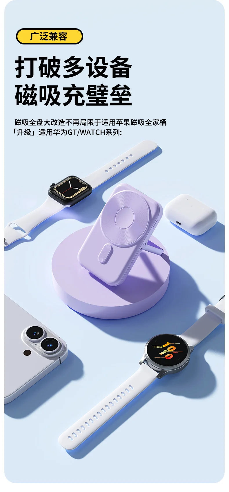 Portable 20000mAh Power Bank 22.5W Fast Charging Wireless Charging Station for iPhone & iWatch & Galaxy Watch for Phones Airpods