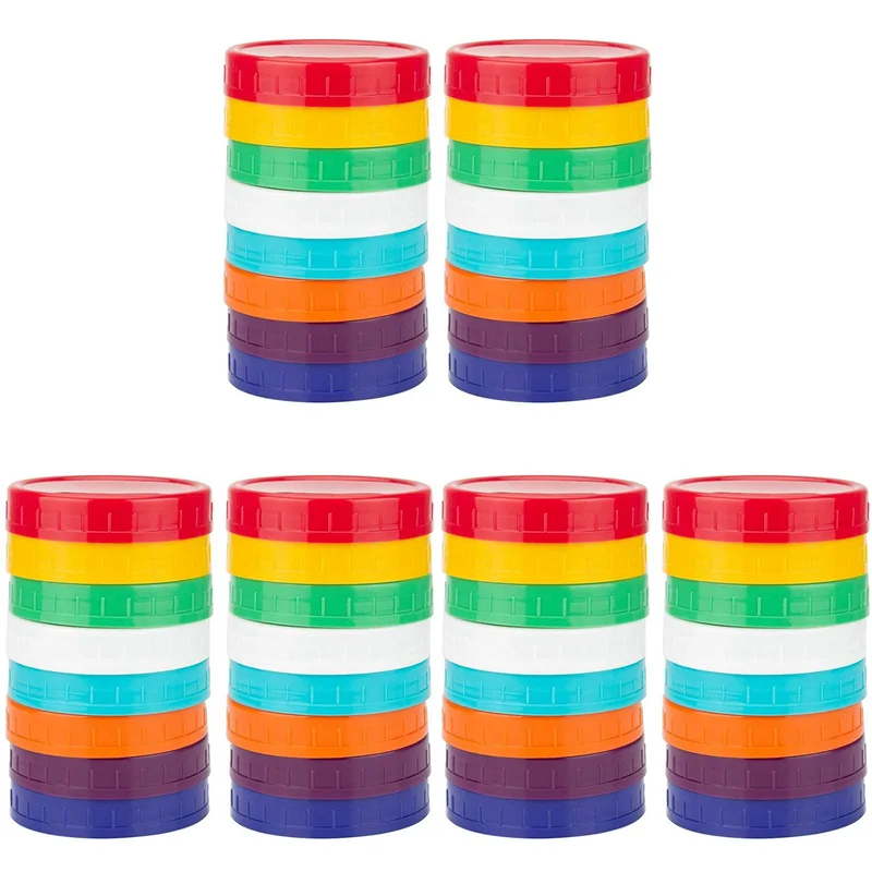 B84B-48 Pack Plastic Jar Lids - Colored Jar Caps 100% Compatible For Ball Kerr Wide Jars (Wide Mouth)