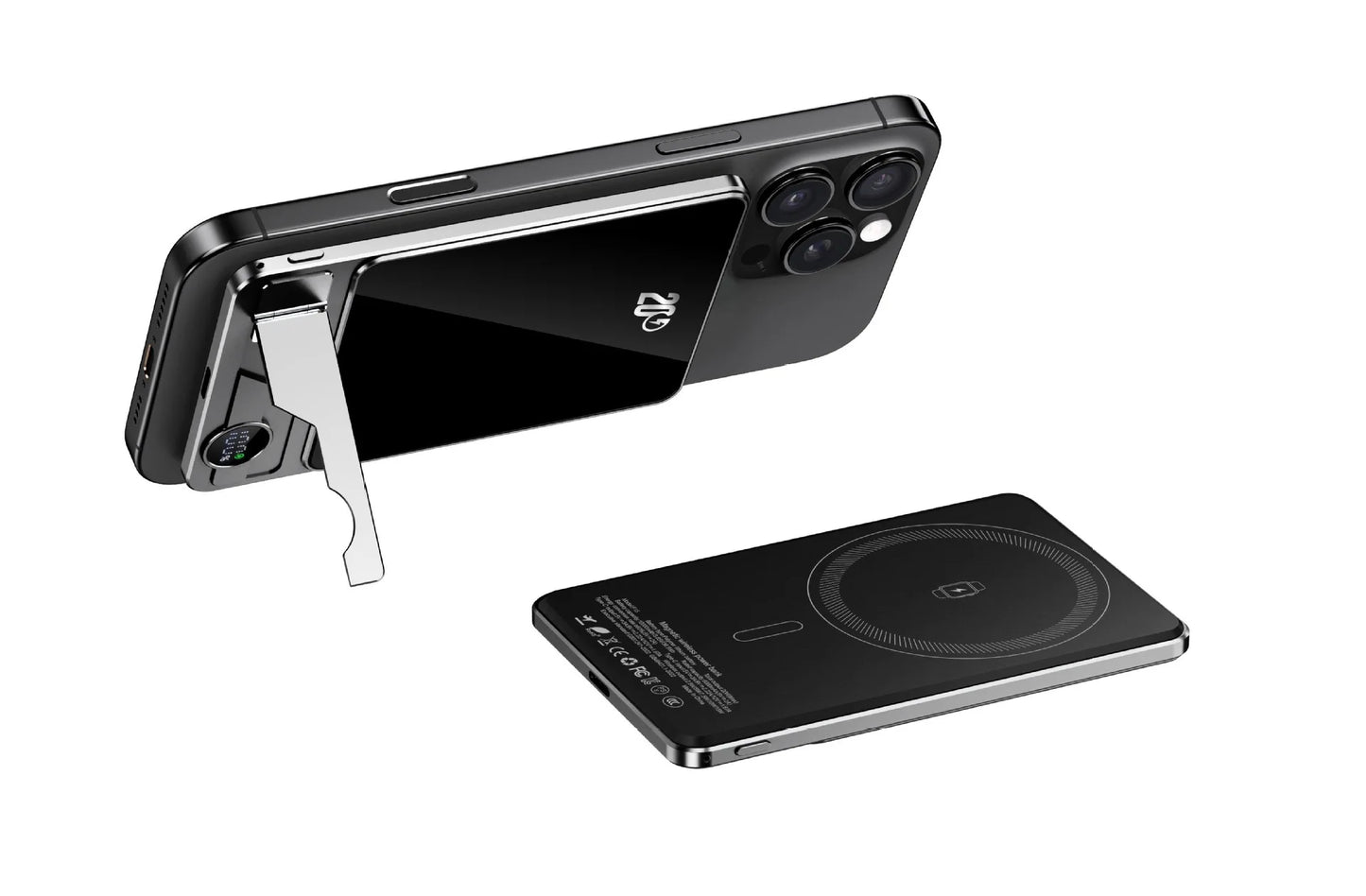 Portable Charger Powerbank With Cable PD20W Power Bank Wireless 15W With Phone Holder LED Display Mobile Phone Backup Battery