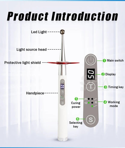 Dental 1 Second Curing Light LED Lamp With Two Intensity Angle Adjustable Utra Long Wavelength Flexible Rotation Design