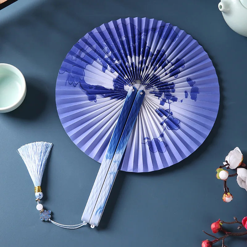 Magnetic Folding Round Fan Chinese Antique Style Dancer Hanfu Fan Student Gift Wedding Perform Dance Party Fan Photography Prop