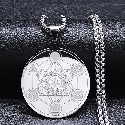 Angel Seal Archangel Metatron Cube Pendant Necklace for Women Men Stainless Steel Flower of Life Jewelry flor de la vida collar