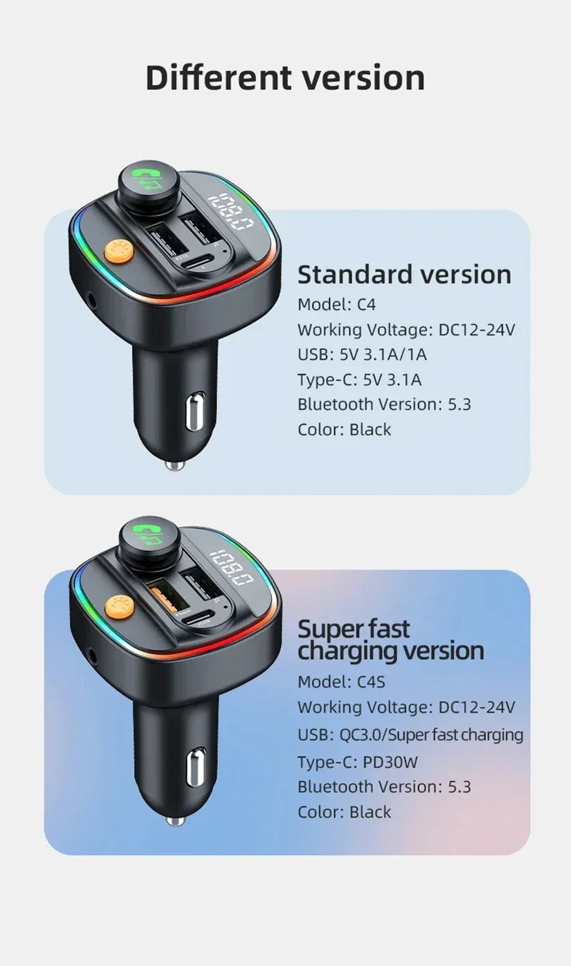 Xiaomi FM Transmitter Bluetooth 5.3 Hands Free Car AUX Radio Modulator MP3 Player with Fast Charging Adapter Auto Accessories