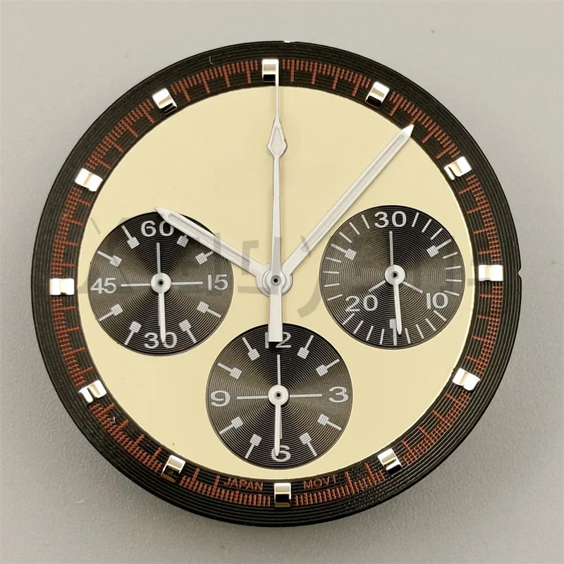 30mm/31.5mm Vk63 Chronograph Watch Dial With Hand Set Green Luminous Black White Red For VK63 Movement Watch Accessories Parts