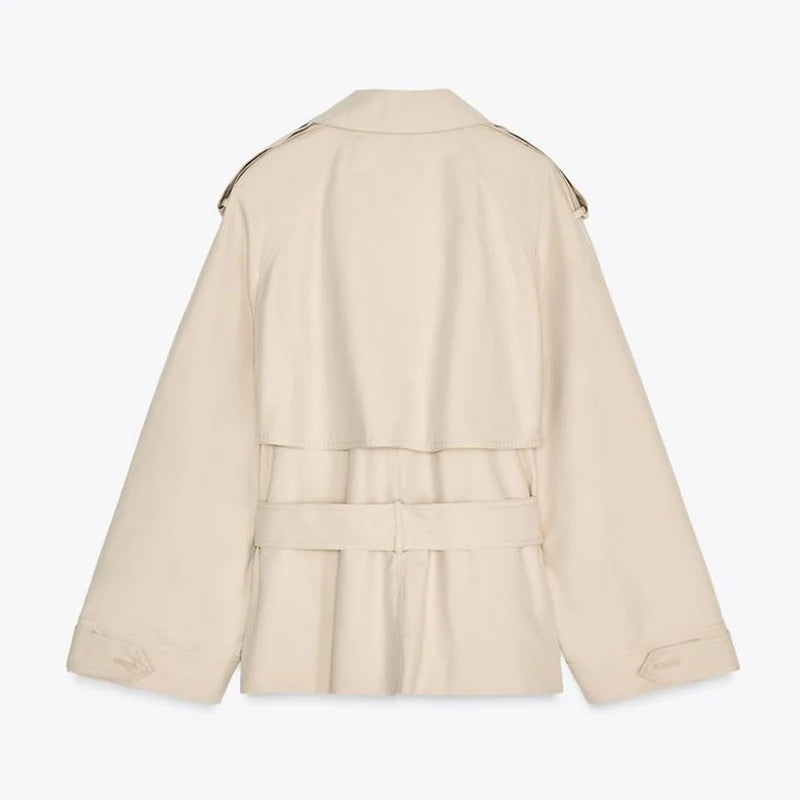 Casual Office Women's Bomber Jacket Chic Lace Up Lapel Collar Full Sleeve Female Coat Spring New Office Lady Outerwear Commuting