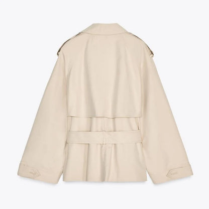 Casual Office Women's Bomber Jacket Chic Lace Up Lapel Collar Full Sleeve Female Coat Spring New Office Lady Outerwear Commuting