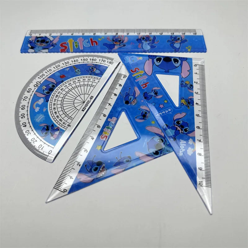 4pcs/Set Disney Stitch Drawing Ruler Set Student Study Stationery Ruler Student Stationery Supplies Measuring Tools
