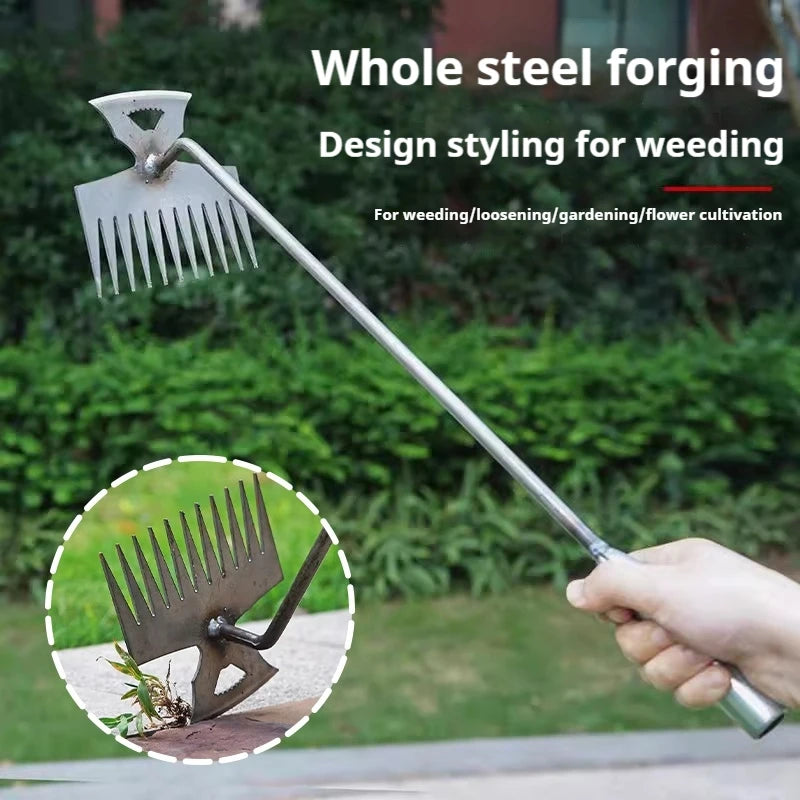 2 in 1 Garden Weeder Rake 4/5/6/11Teeth Agricultural Rake Crescent Shaped Hoe Loosening Soil Digging Agricultural Tool