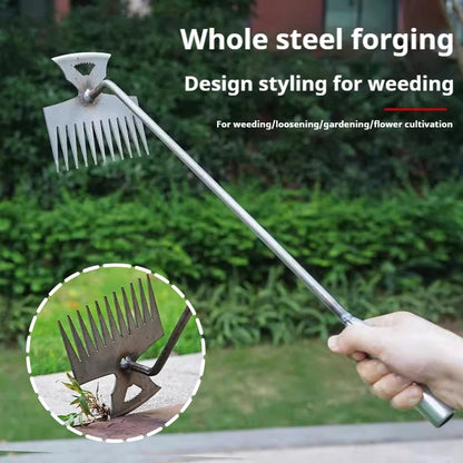 2 in 1 Garden Weeder Rake 4/5/6/11Teeth Agricultural Rake Crescent Shaped Hoe Loosening Soil Digging Agricultural Tool