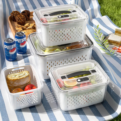 3Pack Fridge Food Storage Container Set with Lids with Strainer Kitchen Storage Boxes Fruit Vegetable  Organizer