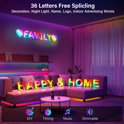 Smart LED Letters Lights Alphabet Light Decorative Name Letter Number Lamp Night Light USB MeRGBW App Music Sync Logo Game Home