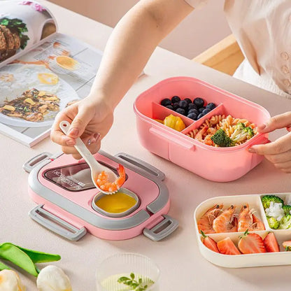 Portable Lunch Box Compartment Wheat Straw Bento Carrying Handle Box Reusable Tableware Containers Meal Snack Food Containers
