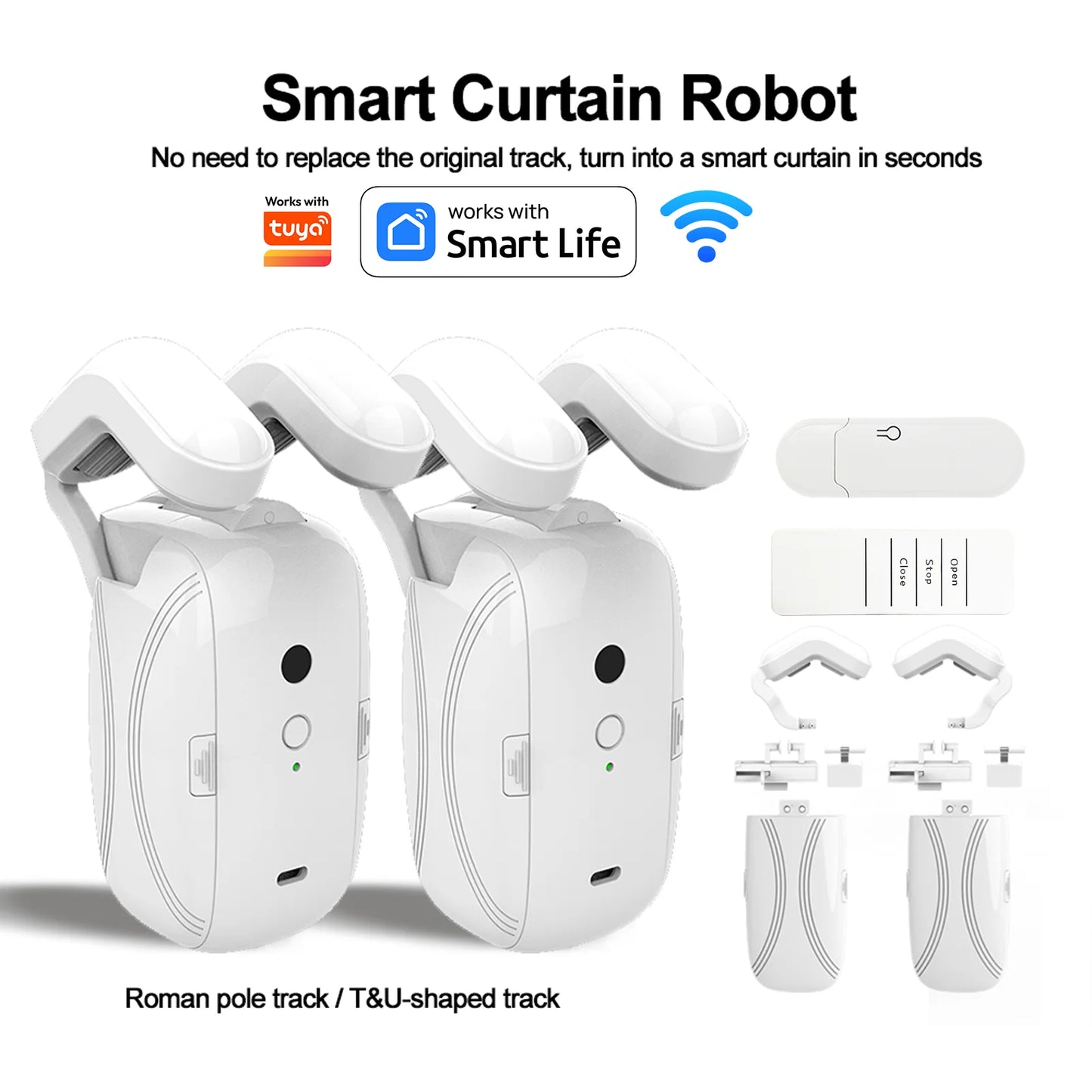 Smart Automatic Curtain Opener-Remote Control With App/Timer/Voice,Upgraded High-Performance Motor(For Roman Rod/T/U Track 3in1)