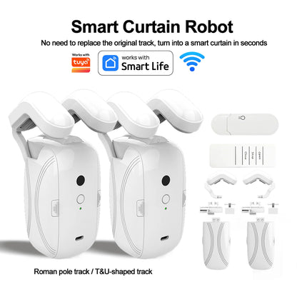Smart Automatic Curtain Opener-Remote Control With App/Timer/Voice,Upgraded High-Performance Motor(For Roman Rod/T/U Track 3in1)